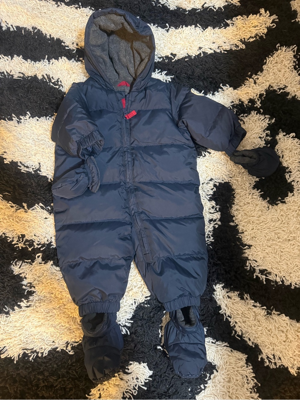 GAP Baby Navy Puffy One-Piece Snowsuit with Hood and Detachable Booties